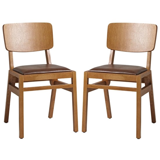 Read more about Scolby vintage brown wooden dining chairs in pair