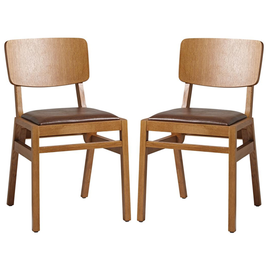 Read more about Scolby vintage brown wooden dining chairs in pair