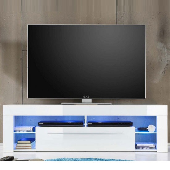 Sorrento Lowboard TV Stand In White High Gloss With Blue