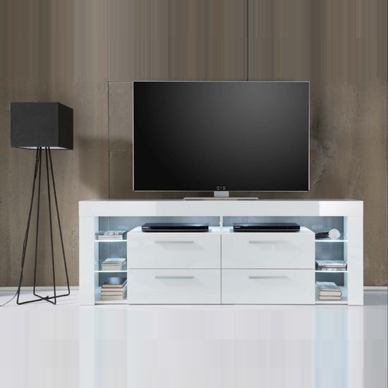 Sorrento High Lcd Tv Stand In White Gloss With White Led Light