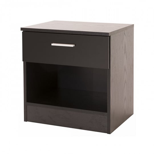 Read more about Ottershaw bedside cabinet in black and black oak with 1 drawer