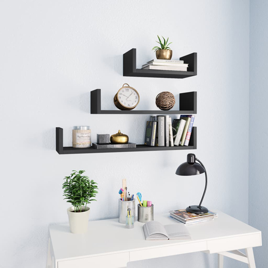 Read more about Scotia set of 3 wooden wall display shelf in grey