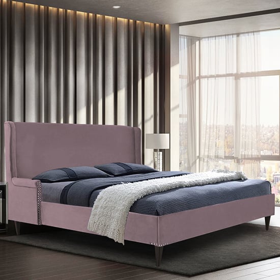 Photo of Scottsbluff plush velvet king size bed in pink