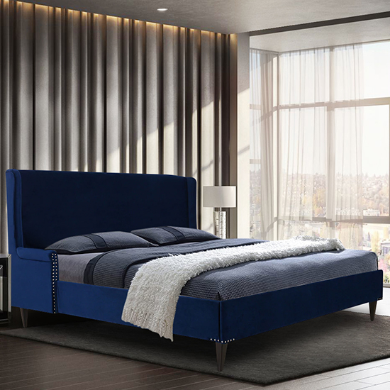 Harrisburg Plush Velvet Small Double Bed In Blue Furniture in Fashion