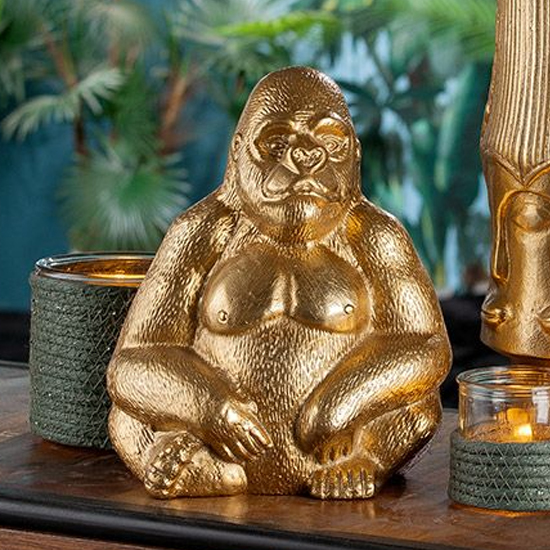 Product photograph of Scranton Aluminium Gorilla Sculpture In Gold from Furniture in Fashion