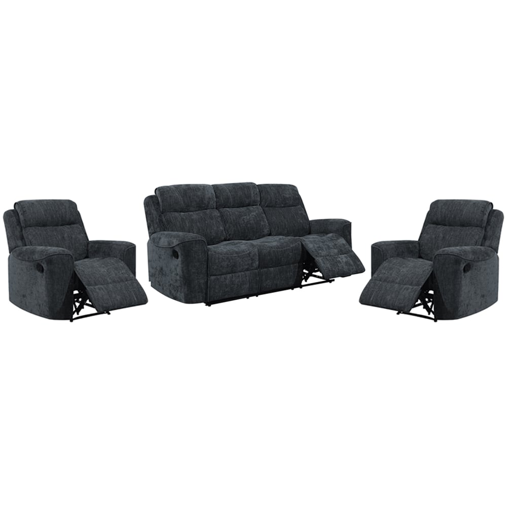 Scribner Fabric Recliner 3+1+1 Seater Sofa Set In Dark Grey