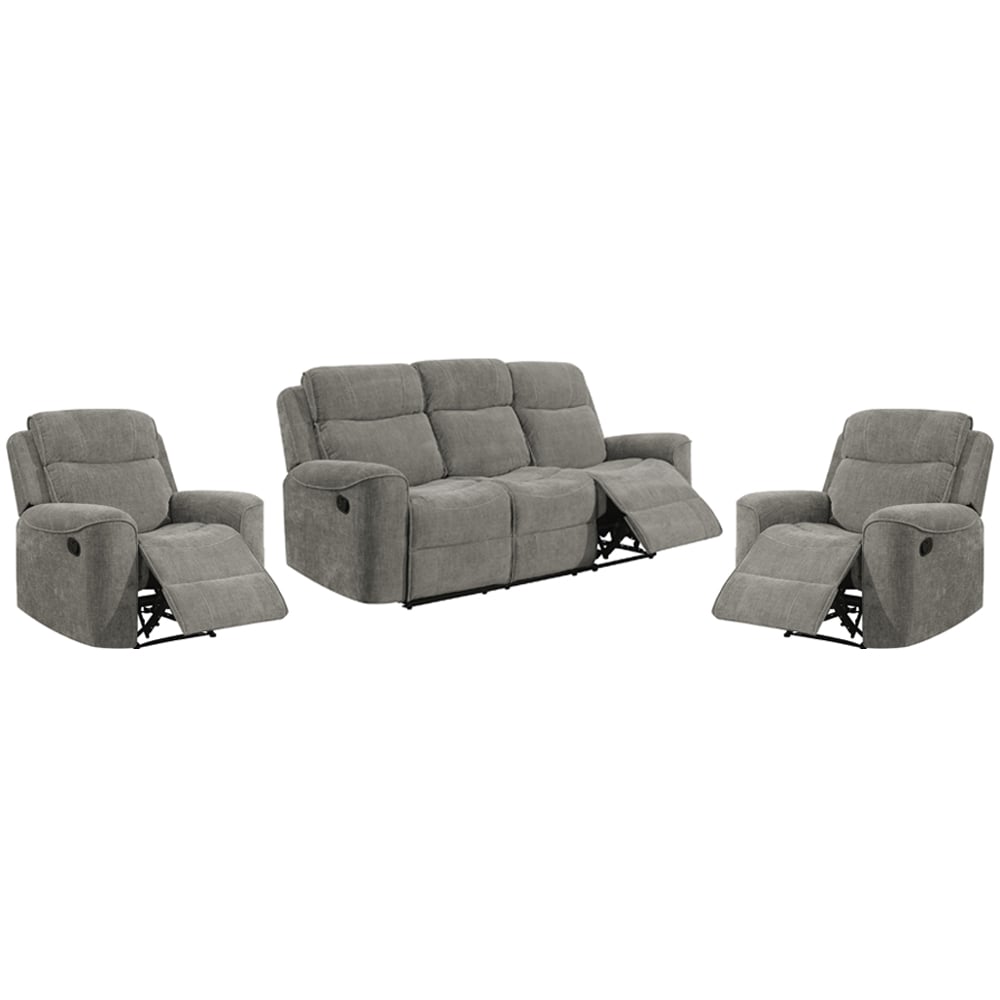 Scribner Fabric Recliner 3+1+1 Seater Sofa Set In Light Grey