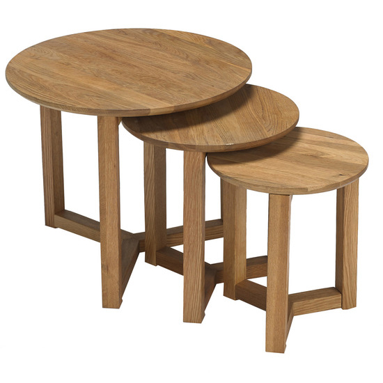 Scrubstar Round Wooden Nest of 3 Tables In Oak