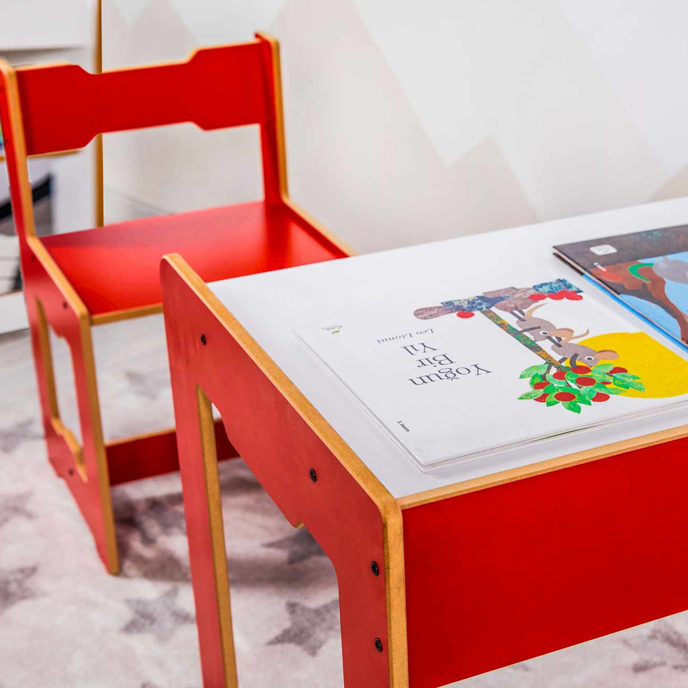 Seagull Wooden Table and Chair in Red and White