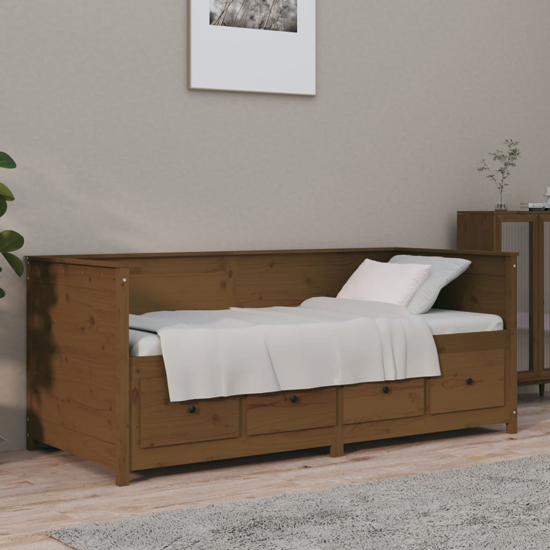 Product photograph of Seath Pine Wood Single Day Bed In Honey Brown from Furniture in Fashion