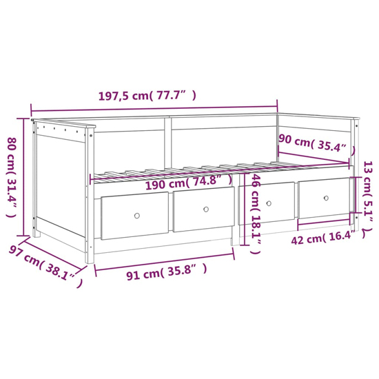 Seath Pine Wood Single Day Bed In White