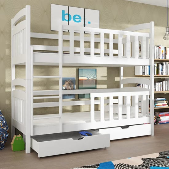 Read more about Seattle bunk bed and storage in white with bonnell mattresses