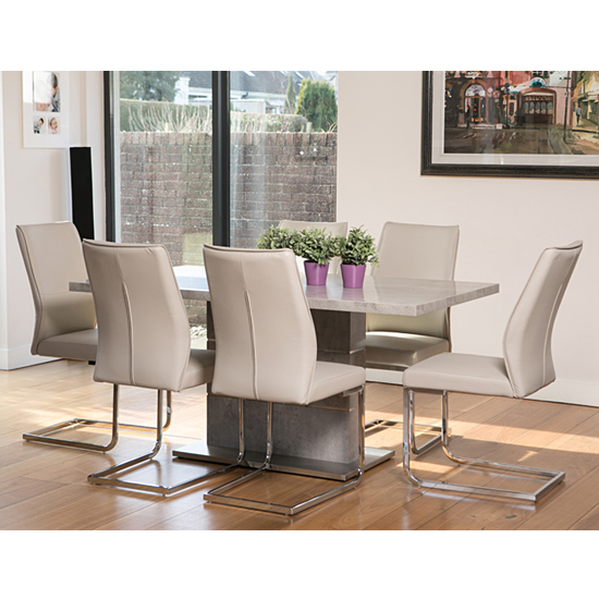 Seattle Marble Effect Dining Set With 6 Taupe Dining Chairs