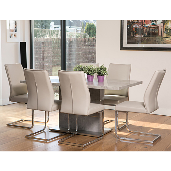 Seattle Marble Effect Dining Set With 6 Taupe Dining Chairs Furniture