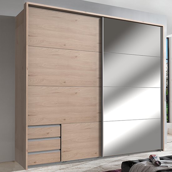 Read more about Seattle sliding door mirrored wardrobe in hickory oak