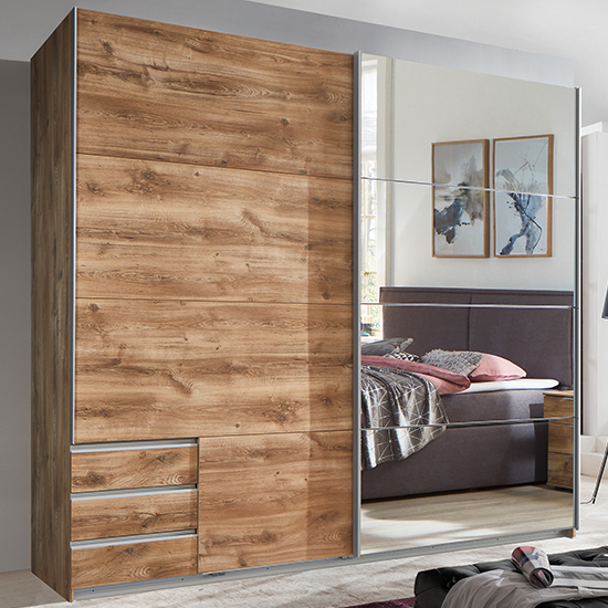 Read more about Seattle sliding door mirrored wardrobe in planked oak