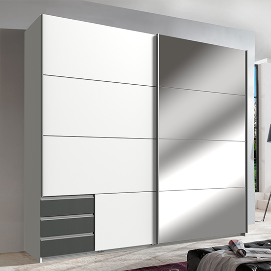 Read more about Seattle sliding door mirrored wardrobe in white and graphite