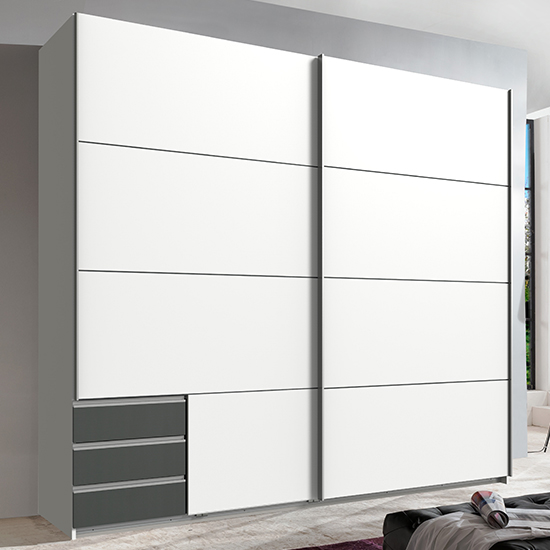 Read more about Seattle sliding door wooden wardrobe in white and graphite