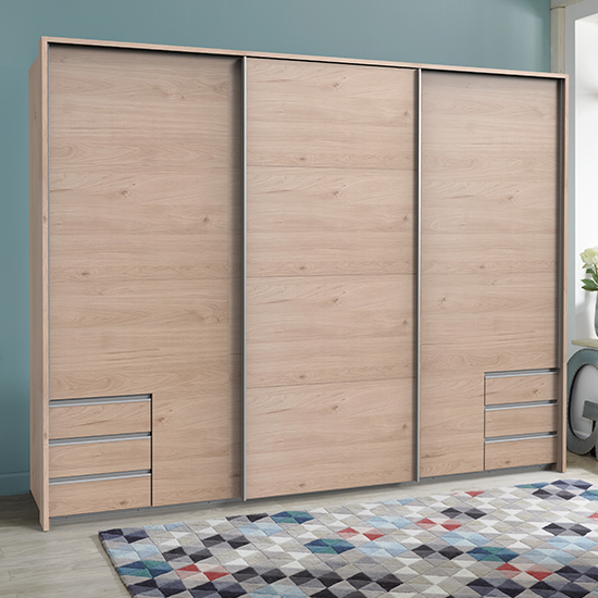 Read more about Seattle sliding door wooden wide wardrobe in hickory oak