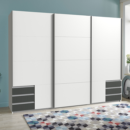 Read more about Seattle sliding door wooden wide wardrobe in white and graphite