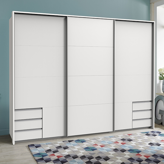 Read more about Seattle sliding door wooden wide wardrobe in white