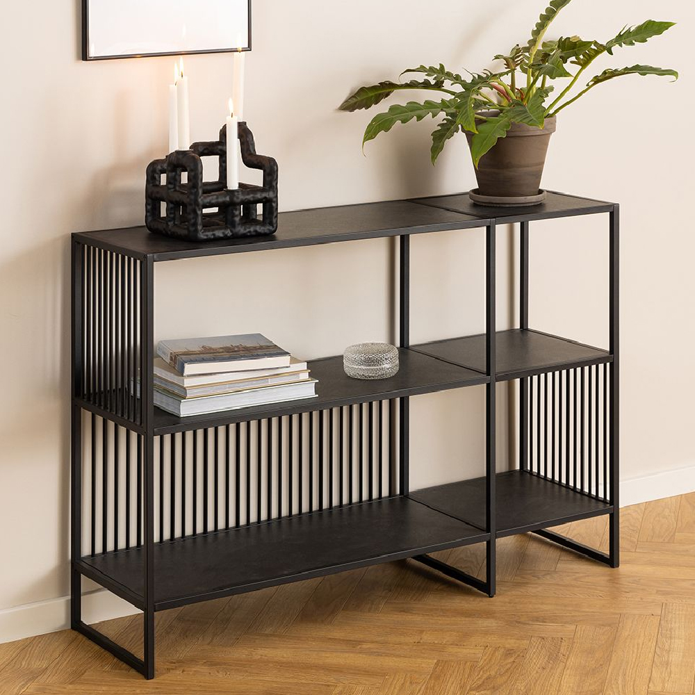 Read more about Seattle wooden bookcase with 2 shelves in black marble effect