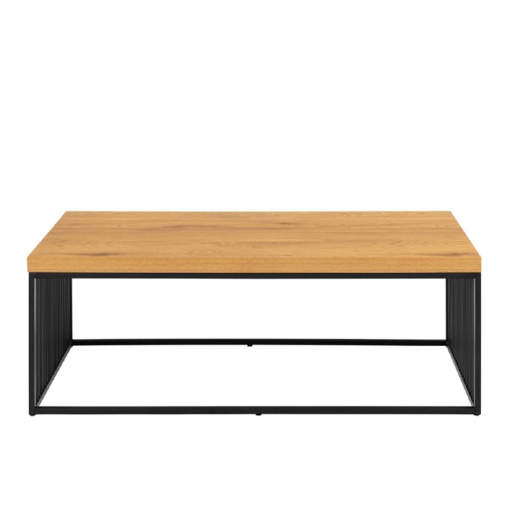 Seattle Wooden Coffee Table With Black Metal Frame In Oak