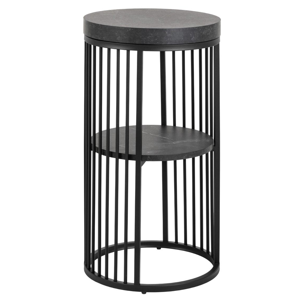 Seattle Wooden Round Bedside Cabinet In Black Marble Effect