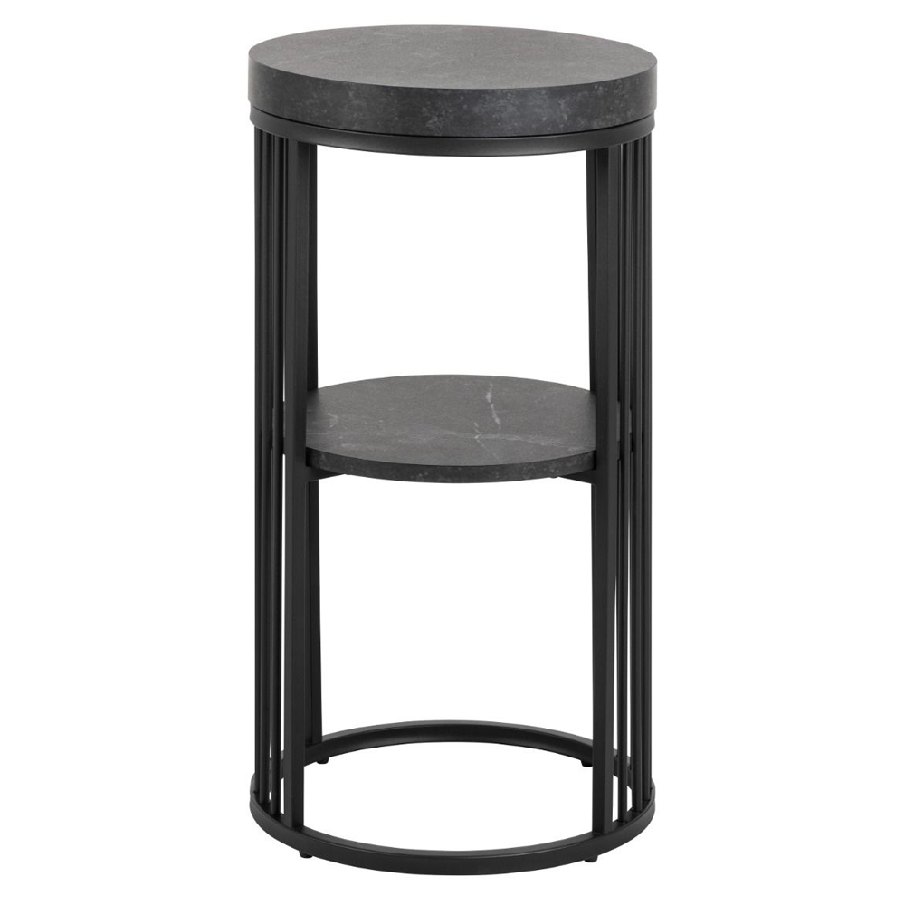 Seattle Wooden Round Bedside Cabinet In Black Marble Effect