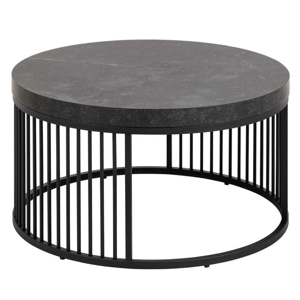 Seattle Wooden Round Coffee Table In Black Marble Effect