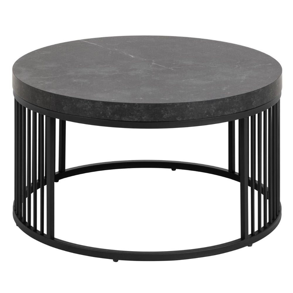 Seattle Wooden Round Coffee Table In Black Marble Effect