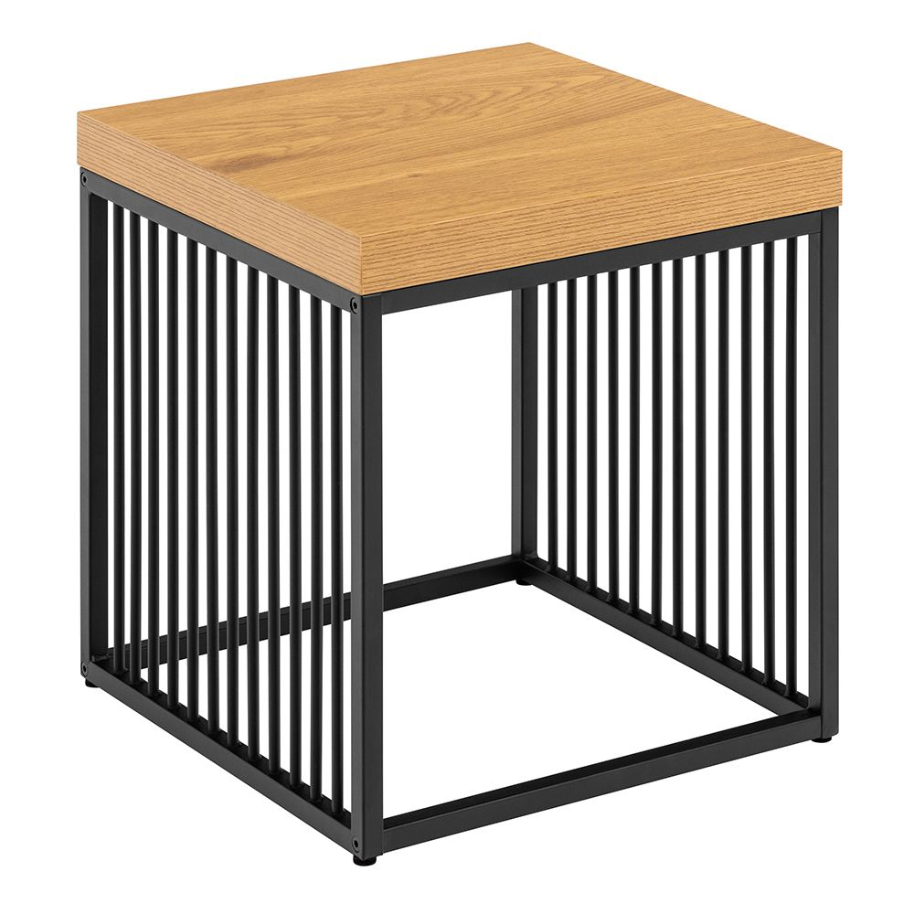 Seattle Wooden Side Table With Black Metal Frame In Oak