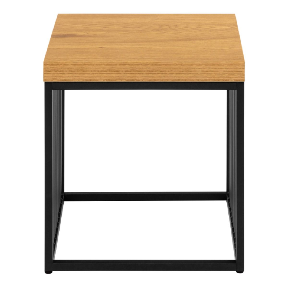 Seattle Wooden Side Table With Black Metal Frame In Oak