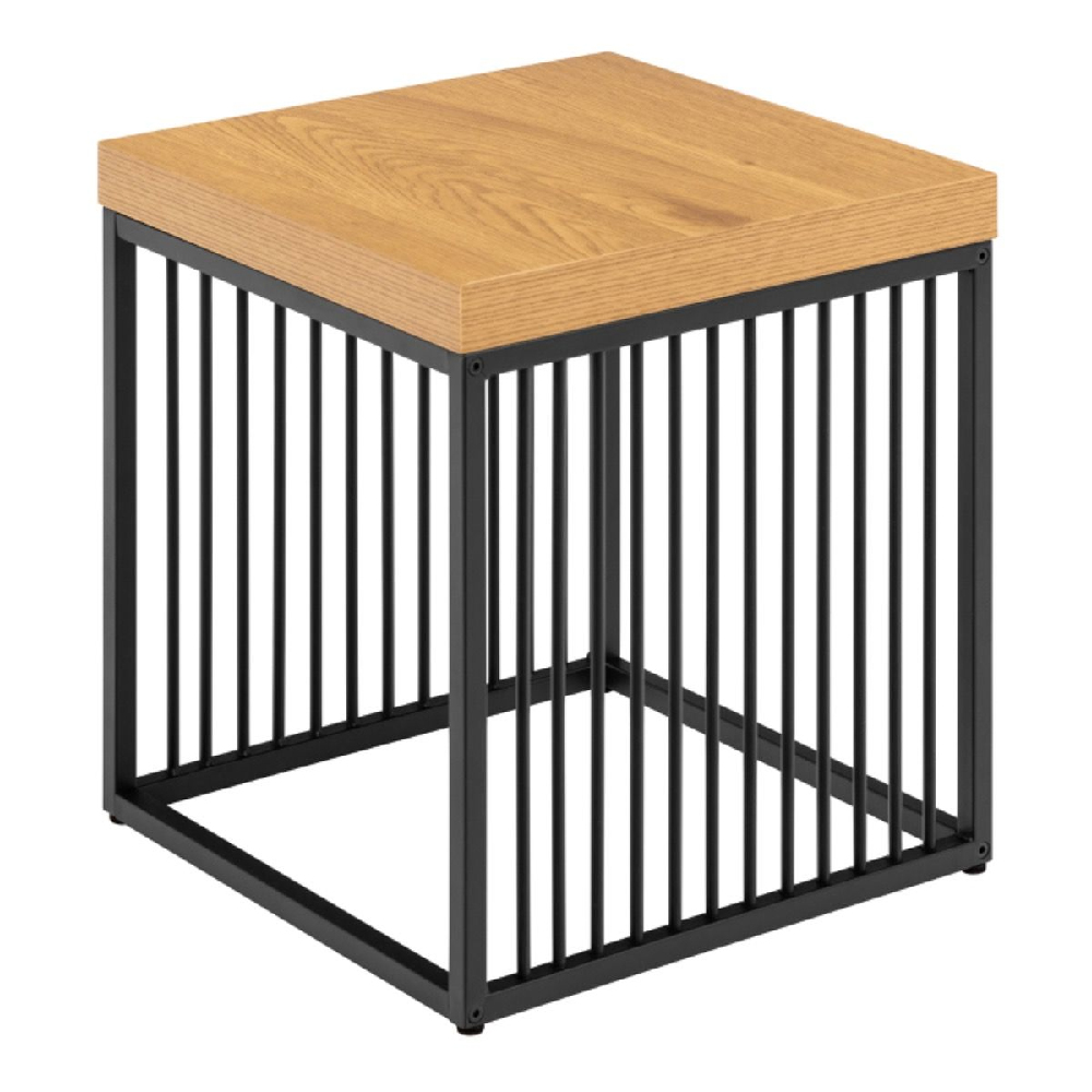 Seattle Wooden Side Table With Black Metal Frame In Oak