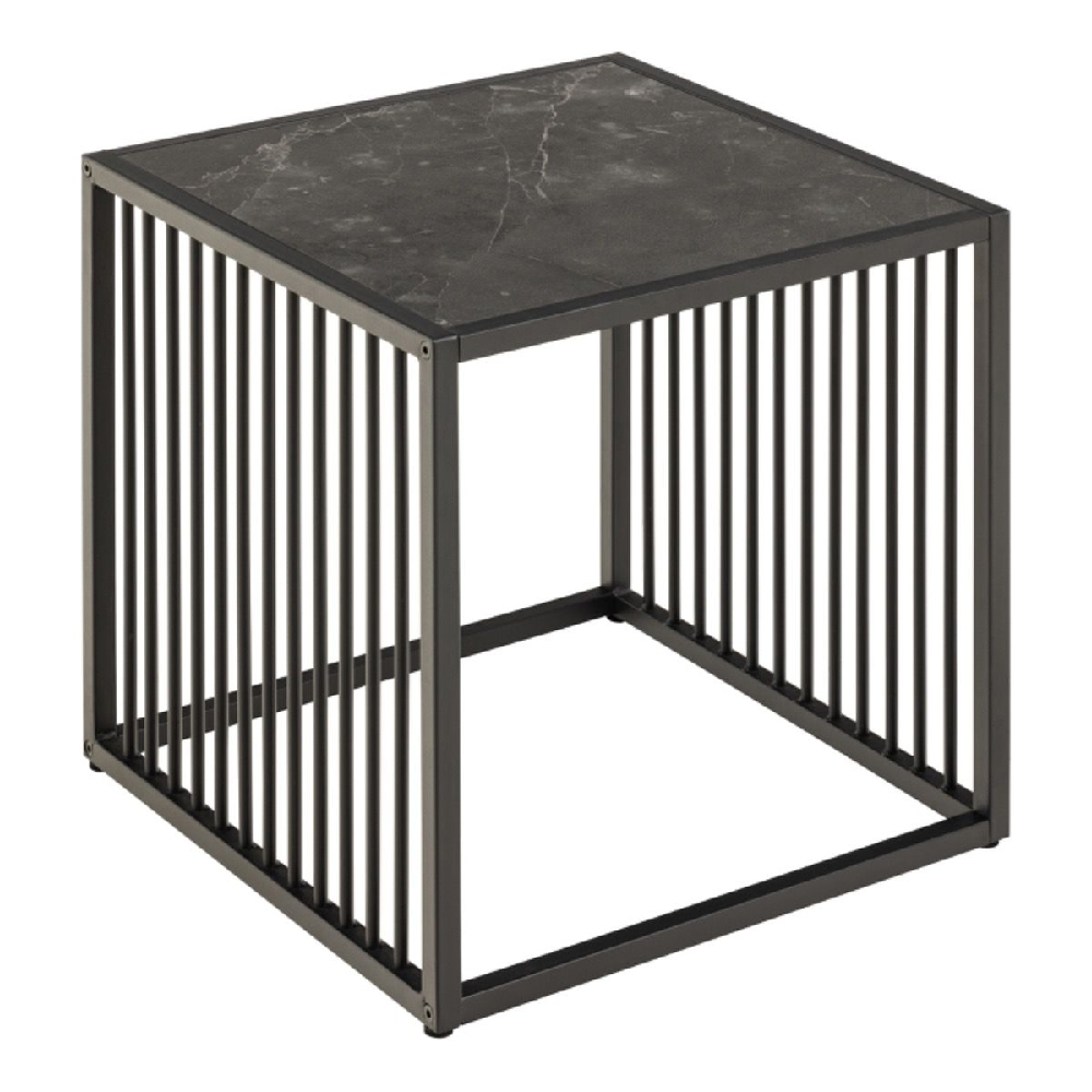 Seattle Wooden Side Table Square In Black Marble Effect