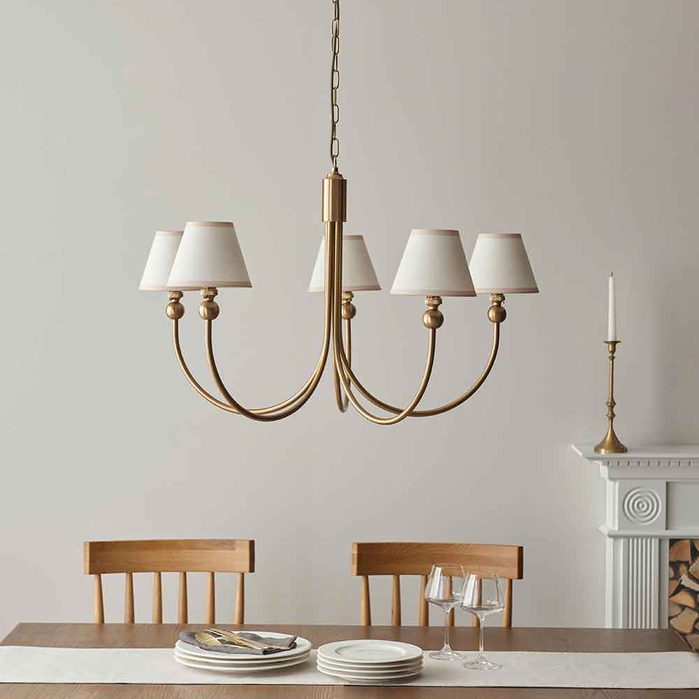 Sebastian Metal 5 Ceiling Pendant Light in Brushed Aged Brass