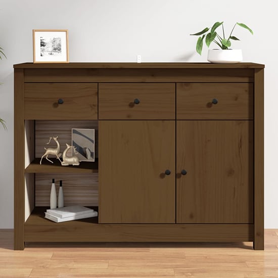 Read more about Secia pinewood sideboard with 2 doors 3 drawers in honey brown