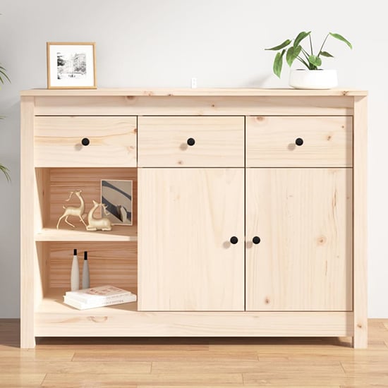 Product photograph of Secia Pinewood Sideboard With 2 Doors 3 Drawers In Natural from Furniture in Fashion