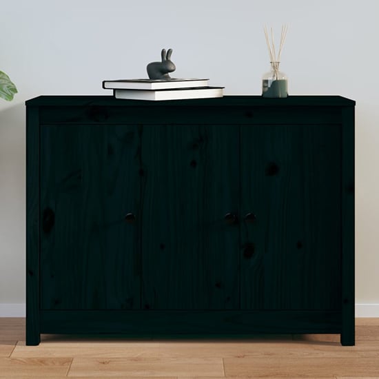 Product photograph of Secia Pinewood Sideboard With 3 Doors In Black from Furniture in Fashion