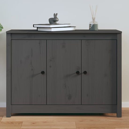 Photo of Secia pinewood sideboard with 3 doors in grey