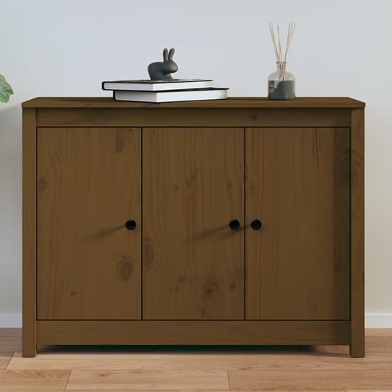 Product photograph of Secia Pinewood Sideboard With 3 Doors In Honey Brown from Furniture in Fashion