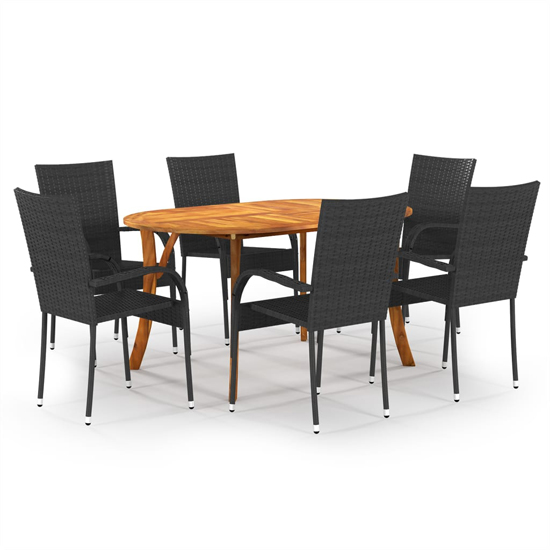 Product photograph of Sedalia Wooden Rattan 7 Piece Garden Dining Set In Black from Furniture in Fashion