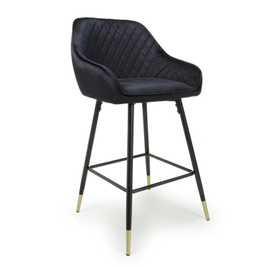 Sedona Black Velvet Bar Stools With Metal Legs In Pair