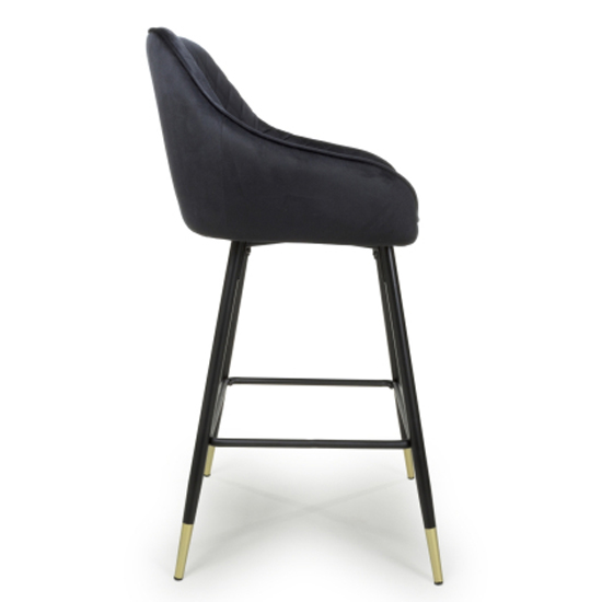 Sedona Black Velvet Bar Stools With Metal Legs In Pair