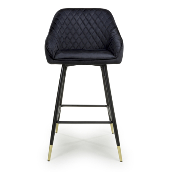 Sedona Black Velvet Bar Stools With Metal Legs In Pair