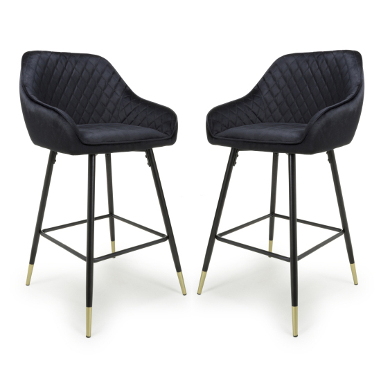 Sedona Black Brushed Velvet Bar Stools In Pair