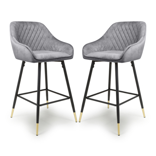 Sedona Grey Brushed Velvet Bar Chairs In Pair