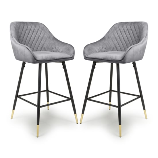 Read more about Sedona grey velvet bar stools with metal legs in pair