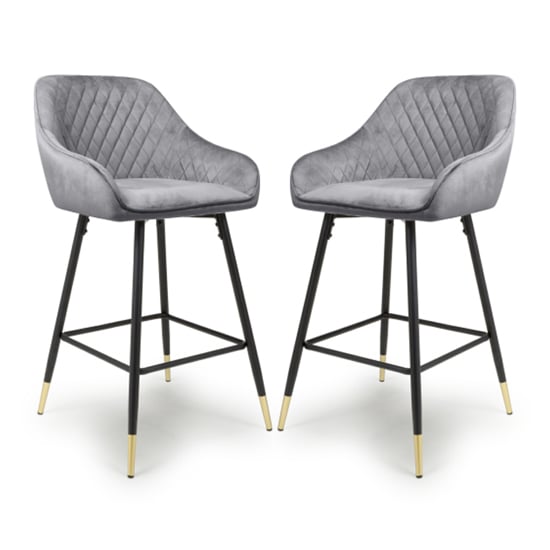 Read more about Sedona grey brushed velvet bar chairs in pair