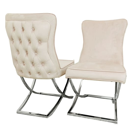 Photo of Sedro cappuccino velvet dining chairs with x cross legs in pair
